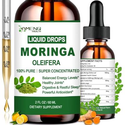 Pure Moringa Oleifera Liquid Drops, Organic Moringa Leaf Extract w. Turmeric, Black Pepper, Moringa Supplement for Energy Metabolism Immune Skin Joint Gut, 6X Stronger Than Moringa Capsules Powder