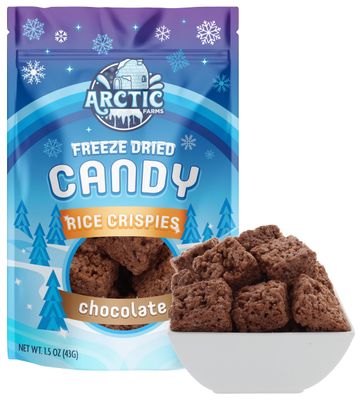 Arctic Farms Freeze Dried Candy Rice Crispies Bagged and Boxed (1.5oz, Chocolate)