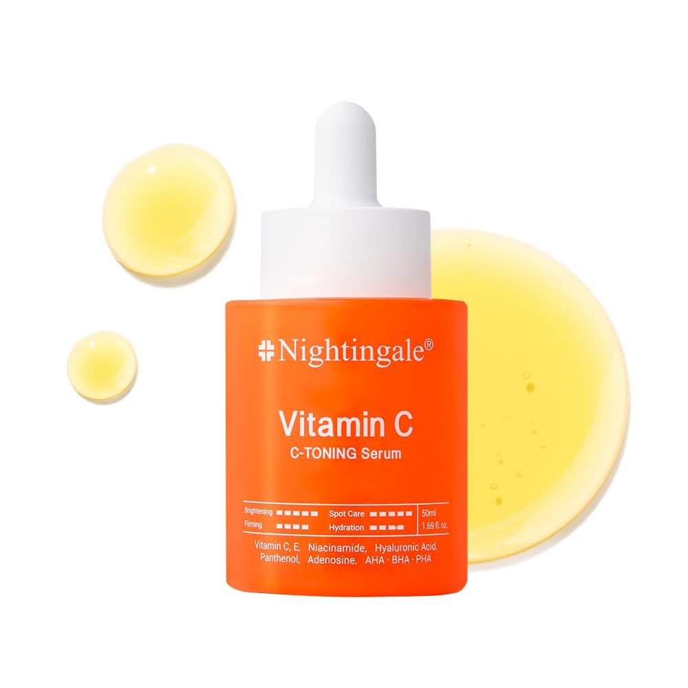 NIGHTINGALE C-TONING VITAMIN C SERUM For Face,Anti Aging and Skin Brightening with Vitamin C,Niacinamide, Hyaluronic Acid,Vitamin E,Adenosine,Reduces dark Spots, uneven skin Tone, 1.69fl.oz(50ml)