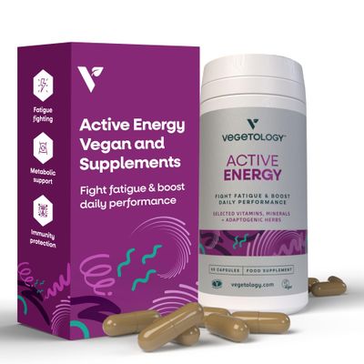 VEGETOLOGY Active Energy Supplements - Fatigue-Fighting C B Vitamin Supplements - Vitamin Supplement wFolate, Iron Adaptogenic Herbs - Caffeine-Free Multivitamin Capsules (60 Counts)