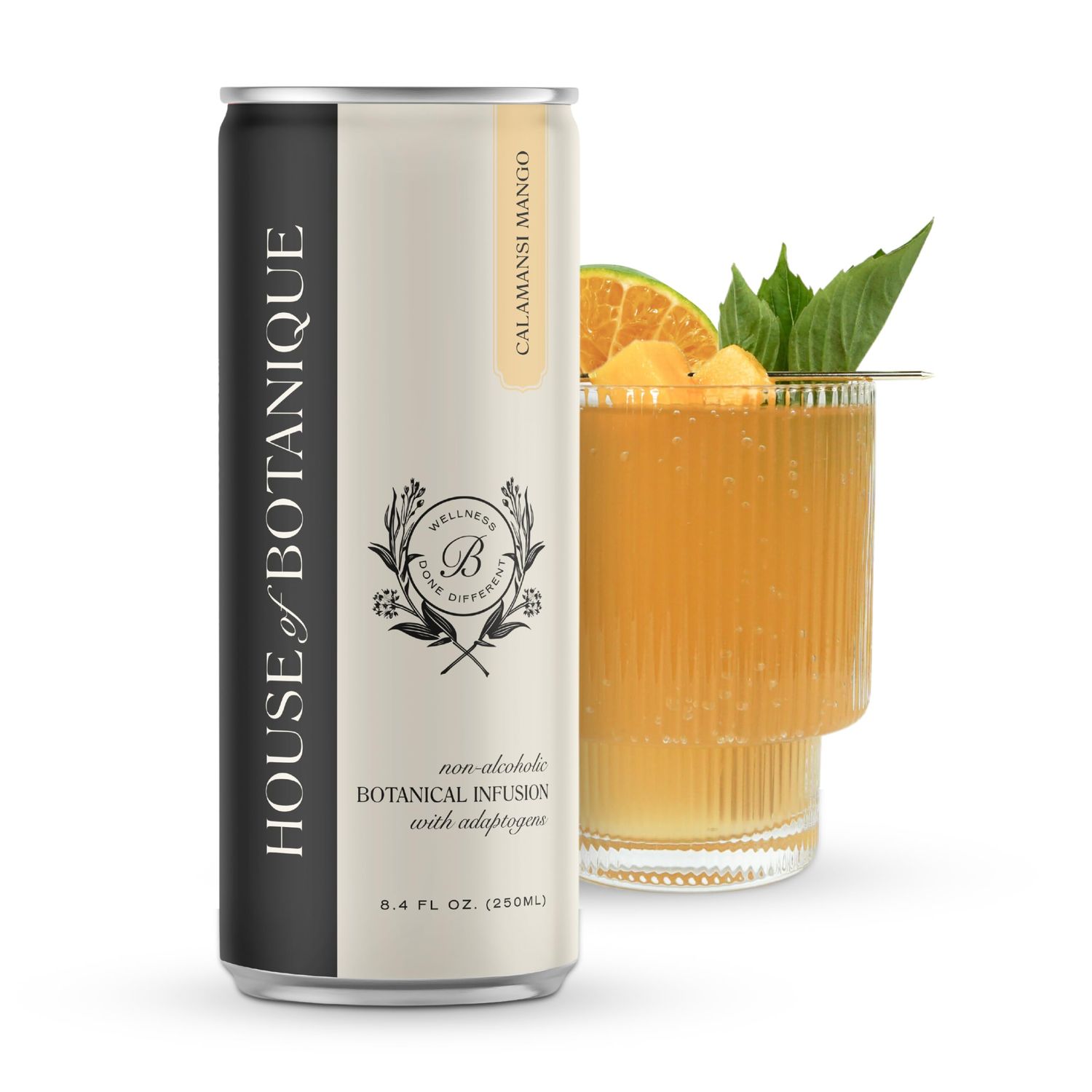 House Of Botanique Calamansi Mango Adaptogen Drink - Zero Proof Mocktails Non-Alcoholic Drinks - Alcohol Alternative with Ashwagandha, Passionflower, L-Theanine Lemon Balm - 12 Pack