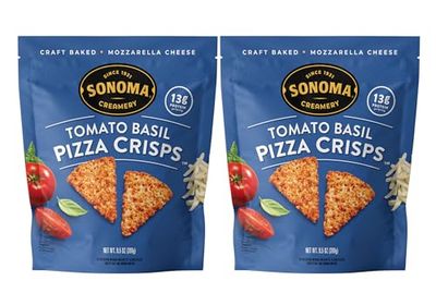 Sonoma Creamery - Pizza Crisps, Tomato Basil, 9.5 Oz (2 Count) Savory Snack Cracker High Protein Low Carb Gluten Free Wheat Free Keto Friendly