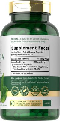 Carlyle EGCG Green Tea Extract Supplement 1200mg 200 Capsules Non-GMO and Gluten Free