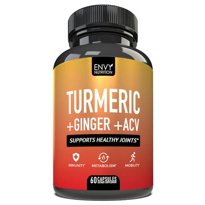 Envy Nutrition Turmeric Ginger Supplement Capsules with Apple Cider Vinegar - Enhanced Immunity Metabolism Support - 95 Curcuminoids, Bioperine (Black Pepper) for Superior Absorption - 60 Caps