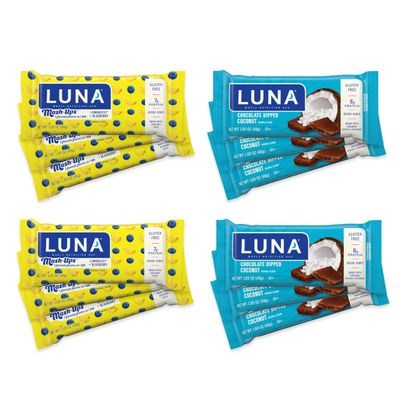 LUNA Bar - Variety Pack - Chocolatey Dipped Coconut and LemonZest Blueberry Mash-Ups Flavor - Gluten Free Snack Bars - Non-GMO - Protein Bars - Made with Organic Oats (12 Pack)