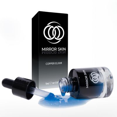 MIRROR SKIN - Copper Peptides Face Serum - Boost Collagen Cell Renewal - Firm, Tone Glow - Shea Butter, Witch Hazel Apple Stem Cells - Facial Skin Care Products, Beauty Self Care - (.5 fl oz)