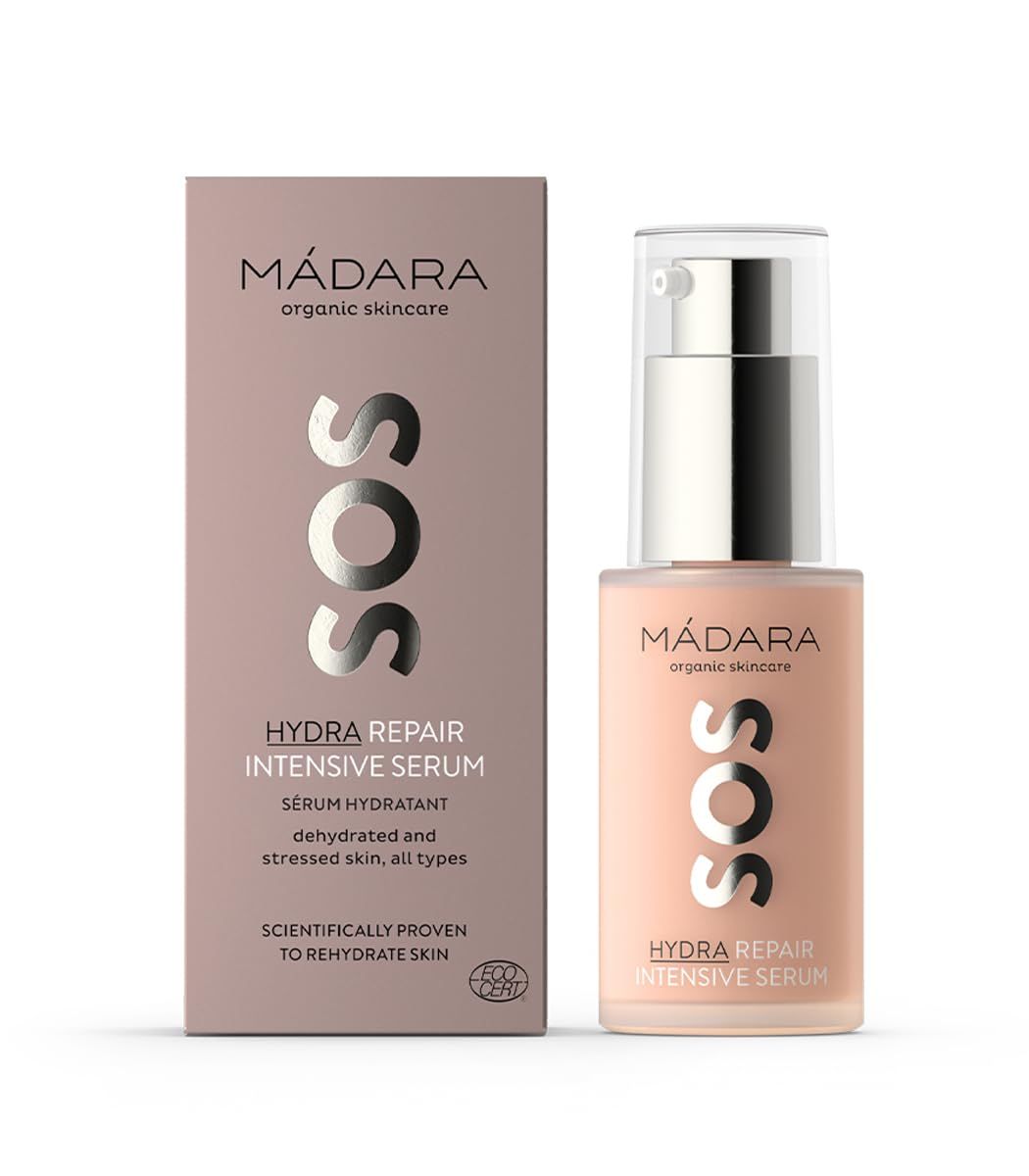 M DARA Organic Skincare SOS Hydra Repair Intensive Face Serum - With Northern Peony, Linseed And Hyaluronic Acid, For Dry, Dehydrated Skin, Dermatologically Tested, Vegan, 1 oz