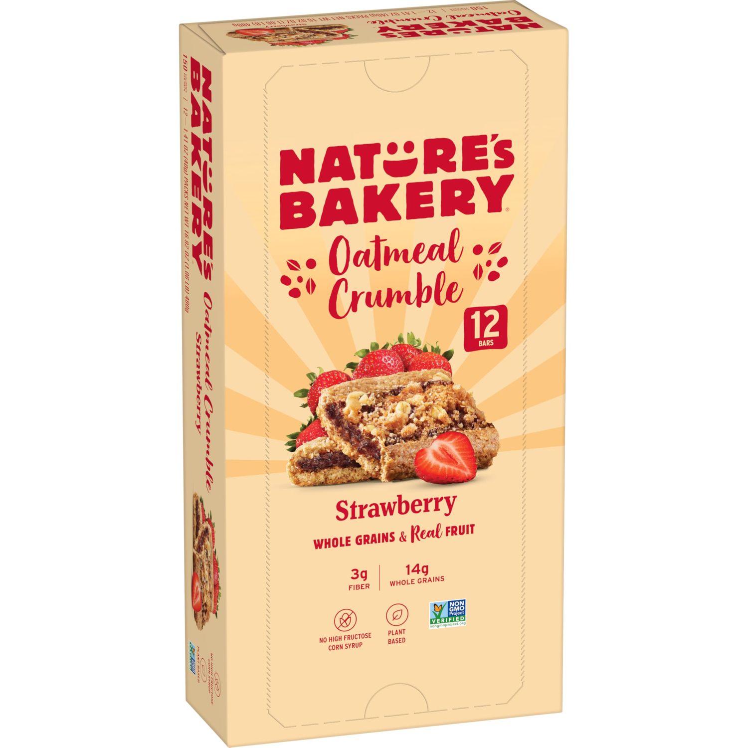 Nature s Bakery Oatmeal Crumble Bars, Strawberry, Real Fruit, Vegan, Non-GMO, Breakfast bar, 1 Box With 12 Twin Packs (12 Twin Packs)