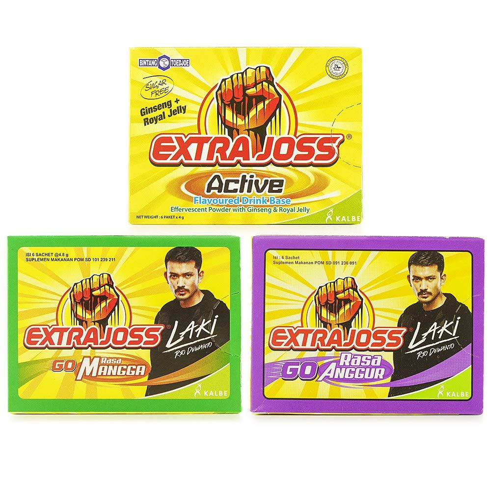 Extra Joss Active Energy Drink Powder Ginseng Grape Mango Flavour Halal Drink Minuman Quick Energy Boost (Total 30 Sachet) (Grape)