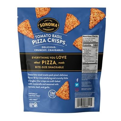 Sonoma Creamery - Pizza Crisps, Tomato Basil, 9.5 Oz (2 Count) Savory Snack Cracker High Protein Low Carb Gluten Free Wheat Free Keto Friendly