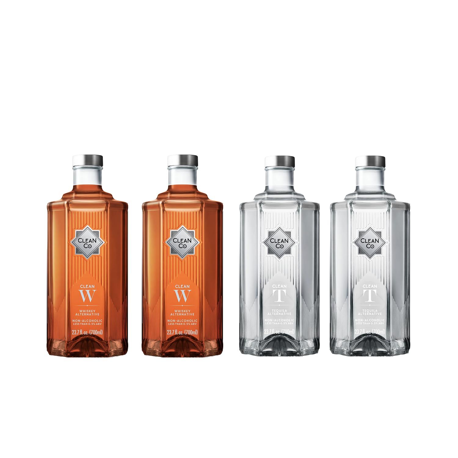 Clean Co Non-Alcoholic Tequila Whiskey Alternative 700ml Bottles Made in England Premium Alcohol-Free Spirit Sugar Free, Gluten Free Spirits