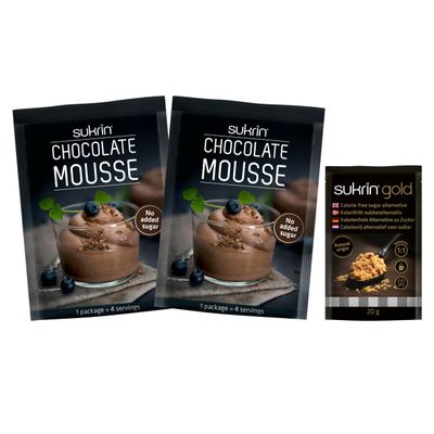 Sukrin Chocolate Mousse Mix Sukrin Gold Sweetener Sachet - Sugar-Free, Low-Calorie, Low-Carb, Keto-Friendly, No Artificial Colors, Includes 2x Chocolate Mousse Mix Packs and 1x Sukrin Gold Sachet 20g