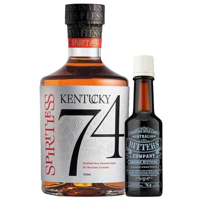 Spiritless Kentucky 74 Distilled Non-Alcoholic Whiskey Bundle with Australian Smoke Bitters - Old Fashioned - Premium Zero-Proof Liquor Spirits for a Refreshing Experience