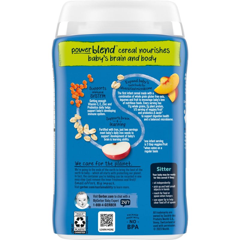 Gerber Baby Cereal 2nd Foods Probiotic, Powerblend, Oatmeal Lentil Peach Apple, 8 Ounce (Pack of 6)
