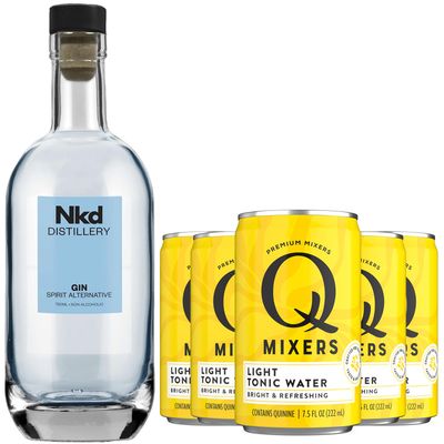 Nkd Distillery Tequila Alternative Premium Non-Alcoholic Spirit - Zero Alcohol - With Q Mixers Light Tonic [ 5 Pack ]