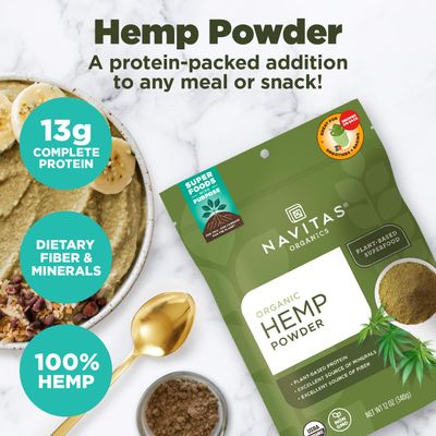Navitas Organics Hemp Powder, 12 oz. Bag, 11 Servings - Organic, Non-GMO, Cold-Pressed, Gluten-Free