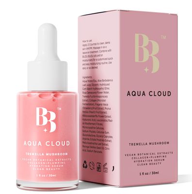 BIJOU BIJOU Aqua Cloud Serum - Natural Kbeauty Tremella Mushroom Hyaluronic Acid Serum, Firming Hydrating Face Moisturizer, Vegan Collagen, Reduces Fine Lines Wrinkles, All Skin Types, 1 oz