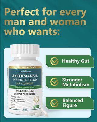 Anven Health Probiotics 100 Billion CFU with Akkermansia Herbal Support - for Gut Health, GLP-1, Metabolism - Vegan, Non-GMO, with Green Tea, Vitamins, Chromium Prebiotics 90 Capsules