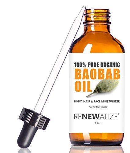 Renewalize Certified Organic Baobab Oil 100 Percent Pure Cold Pressed and Unrefined All Natural Skin Nails and Hair Moisturizer 4 fl oz