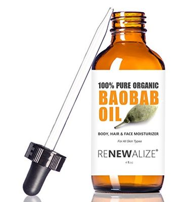 Renewalize Certified Organic Baobab Oil 100 Percent Pure Cold Pressed and Unrefined All Natural Skin Nails and Hair Moisturizer 4 fl oz