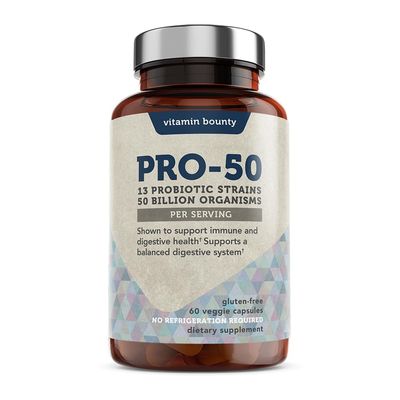 Vitamin Bounty Pro-50 Probiotics for Women Digestive Health 50 Billion CFU 13 Strains SBO Synbiotic Formula Delayed Release CapsulePrebiotic Greens for Immune Support - for Women Men 60cap