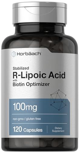 Horbaach R-Lipoic Acid 100 mg 120 Capsules with Biotin Optimizer Non-GMO, Gluten Free Stabilized R-Lipoic Acid Supplement