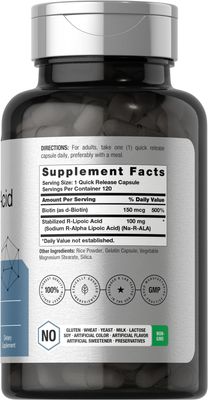 Horbaach R-Lipoic Acid 100 mg 120 Capsules with Biotin Optimizer Non-GMO, Gluten Free Stabilized R-Lipoic Acid Supplement