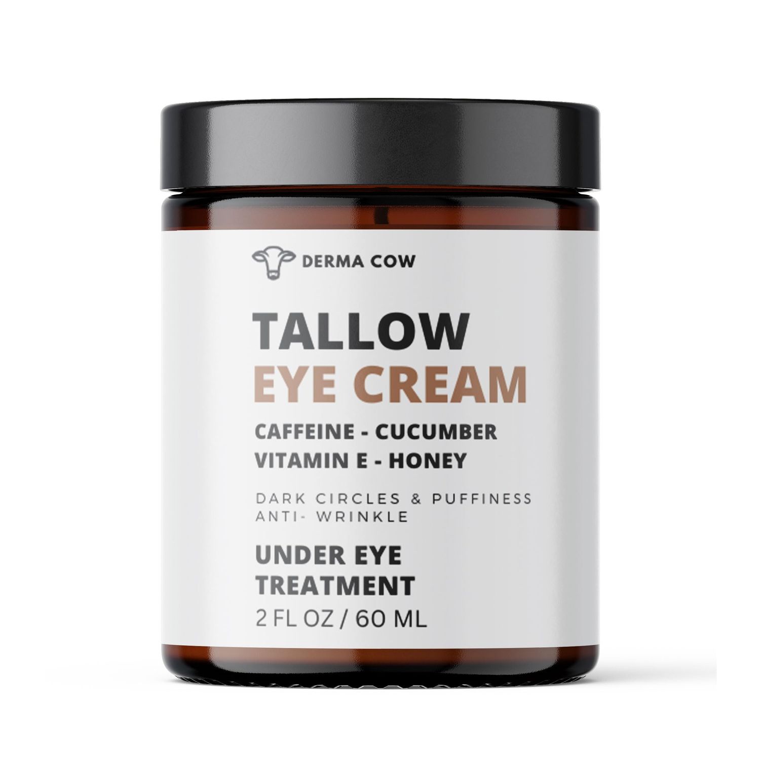 Tallow Eye Cream infused with Caffeine, Honey, Vitamin E and Cucumber, 100 Grass Fed Beef Tallow, Moisturizer , Dark Circles and Puffiness, Anti-Aging Cream , Anti-Wrinkle Under Eye Cream - 2oz