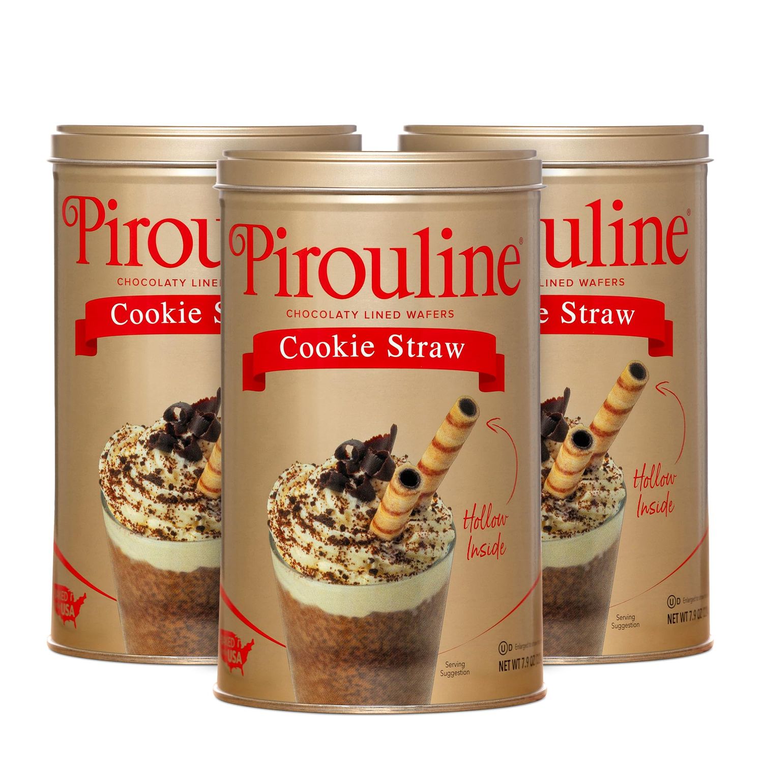 Pirouline Rolled Wafers - Chocolate Lined Rolled Wafer Sticks - Original Signature Swirl Rolled Wafer Cookies Dessert Snacks- 7.9 oz 3 Pack