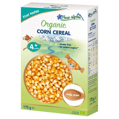 FLEUR ALPINE Organic Corn Baby Cereal - Yummy Baby Porridge for Deliciously Smooth Breakfast Meals Nutritious and Easy To Make Gluten Free Cereal 4 Months with No Added Sugars 7 Servings
