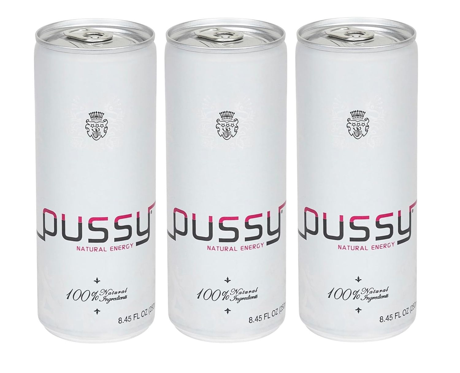 Pussy&#39;s Natural Energy Drink - Carbonated Energy Drinks Pack of 3-250ml - All Natural Caffeine Drinks - ILIOS Packaging.