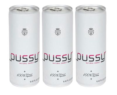 Pussy&#39;s Natural Energy Drink - Carbonated Energy Drinks Pack of 3-250ml - All Natural Caffeine Drinks - ILIOS Packaging.