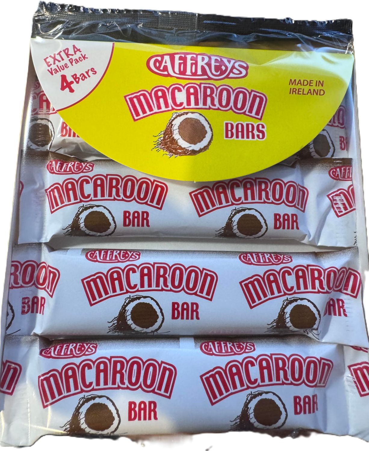 Caffreys Macaroon Bars, Irish Chocolate Coconut Candy, 4-Bar Value Pack