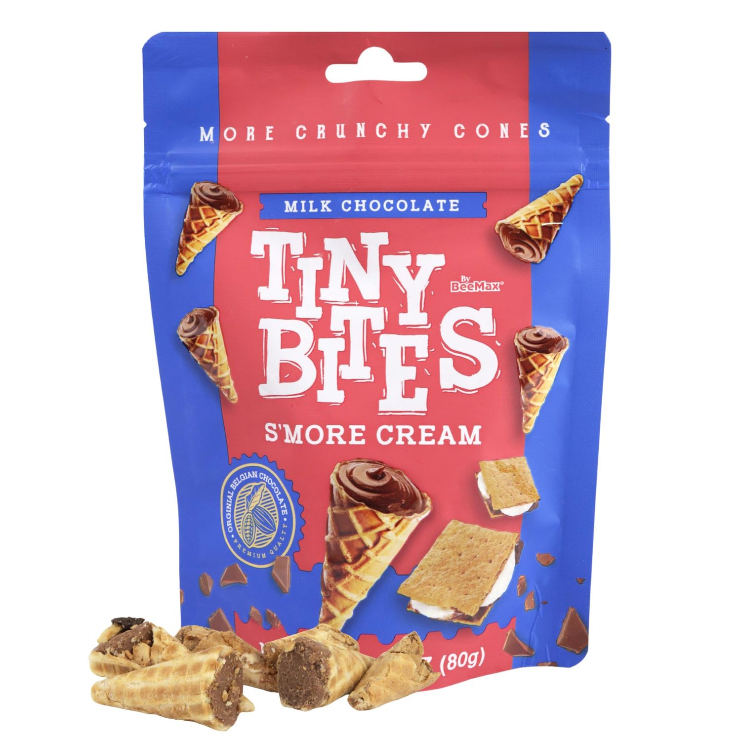 Bee Max S&#39;mores Chocolate Cones Bites, Bite Size Waffle Cone Snack, Resealable Bag, Party Favors, 2.82 Ounces