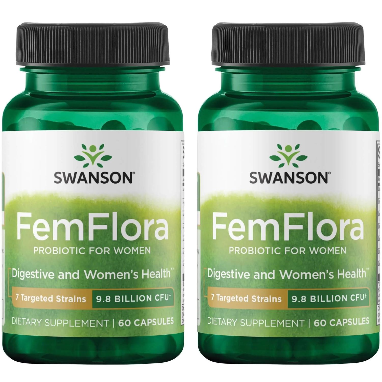 Swanson FemFlora - Feminine Probiotic Supplement Supporting Flora of The Mouth, GI Tract, and Vagina - Probiotics for Women with 9 Billion CFU Per Capsule - (60 Capsules) (2 Pack)