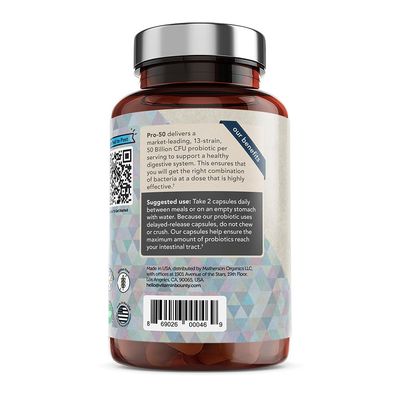 Vitamin Bounty Pro-50 Probiotics for Women Digestive Health 50 Billion CFU 13 Strains SBO Synbiotic Formula Delayed Release CapsulePrebiotic Greens for Immune Support - for Women Men 60cap