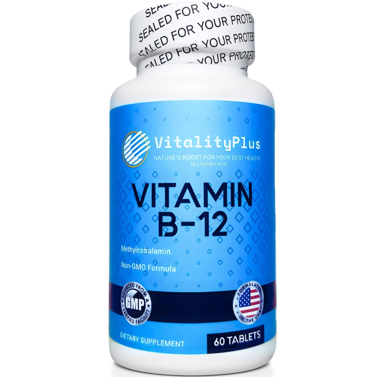 LIQUIDPACKPRO Vitamin B12 5000 mcg Methylcobalamin - Made in USA - Supports Energy, Metabolism, and Nervous System Health - Vegan, Non-GMO, 60 Tablets