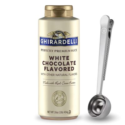 White Chocolate Sauce - 16 oz Squeeze Bottle with Direct Coffee Tea Est 2019 Spoon, Velvety Texture for Espresso, Hot Chocolate, and Desserts