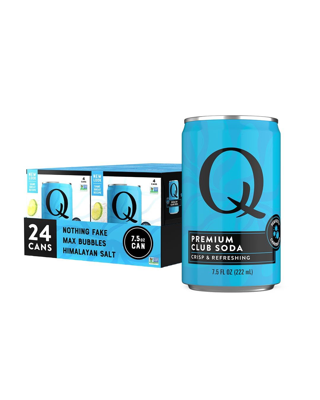 Q CLUB SODA - Club soda with Himalayan Salt - Ideal for Cocktails Mocktails - No Sugar, Perfectly Carbonated, Gluten-Free - 0 Calories - 7.5 Fl oz Seltzer Water Cans (Pack of 24)