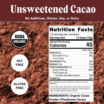 Raaka Chocolate Organic Cacao Powder - Unsweetened, Non-Alkalized, Perfect for Baking - Gluten-Free, Soy-Free, Sugar-Free - 8oz Bag