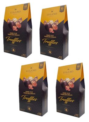 Lugano Premium Dark Chocolate Truffles Caramel Filled - Pack of 4 - Delicious and Decadent Chocolate - Perfect for Sharing with Friends and Family - 10 Truffles Per Box