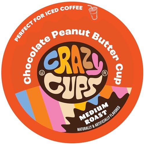 Crazy Cups Chocolate Peanut Butter Hot or Iced Coffee Cup, Single Serve for Keurig K-Cups Machines, Medium Roast in Recyclable Pods, 22 Count (Pack of 1)