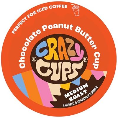 Crazy Cups Chocolate Peanut Butter Hot or Iced Coffee Cup, Single Serve for Keurig K-Cups Machines, Medium Roast in Recyclable Pods, 22 Count (Pack of 1)