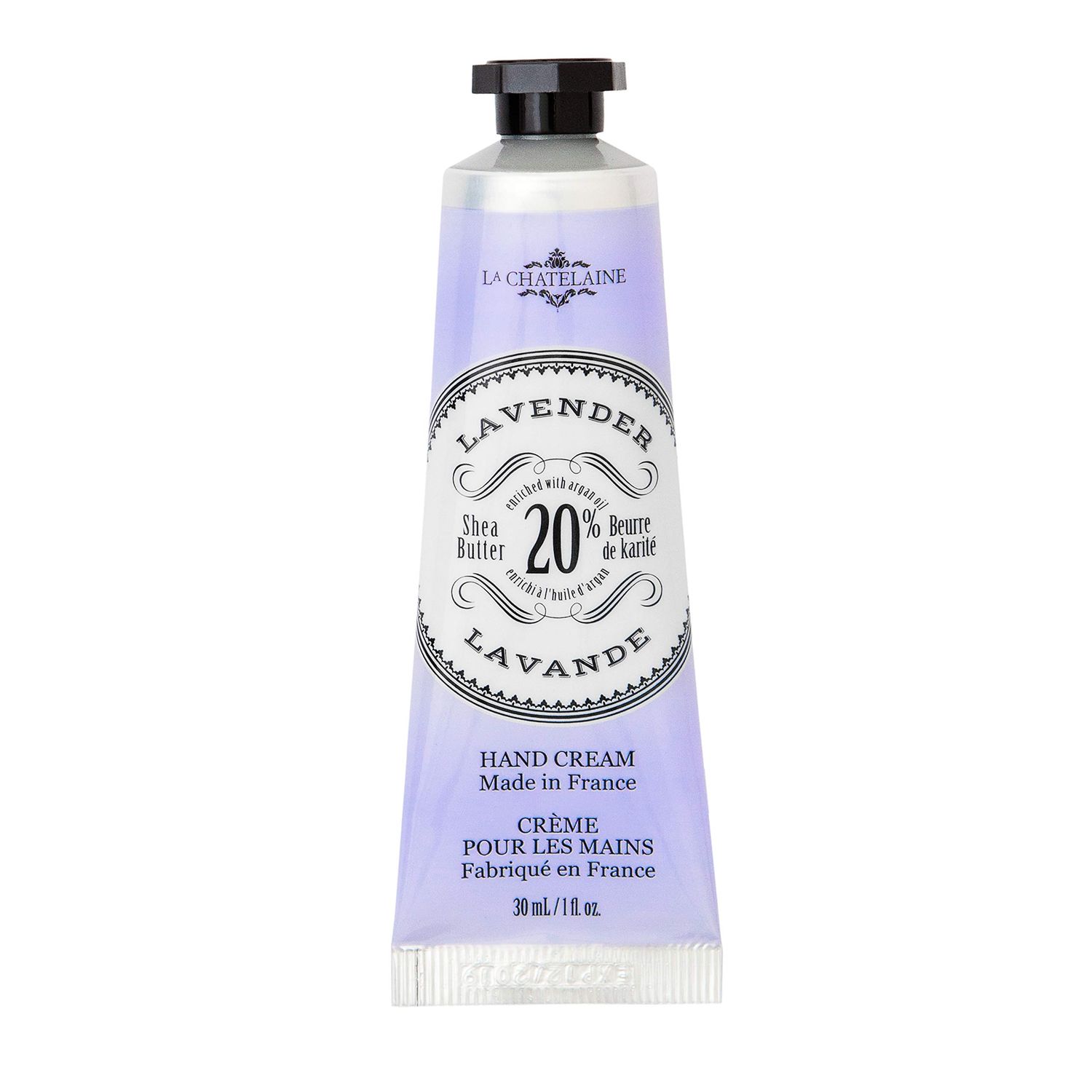 La Chatelaine 20 Shea Butter Hand Cream Travel Size, Organic Argan Oil, Moisturizing, Nourishing, Repairing, Extra-Rich Hand Lotion, Made in France, Paraben Free, 1 oz 30ml (Lavender)