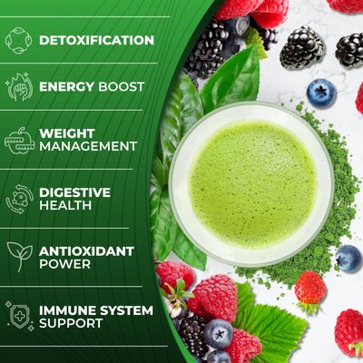 Total Tea Green Powder for Energy Digestive Health with Turmeric, Amla Powder Vitamin C - 30 Servings