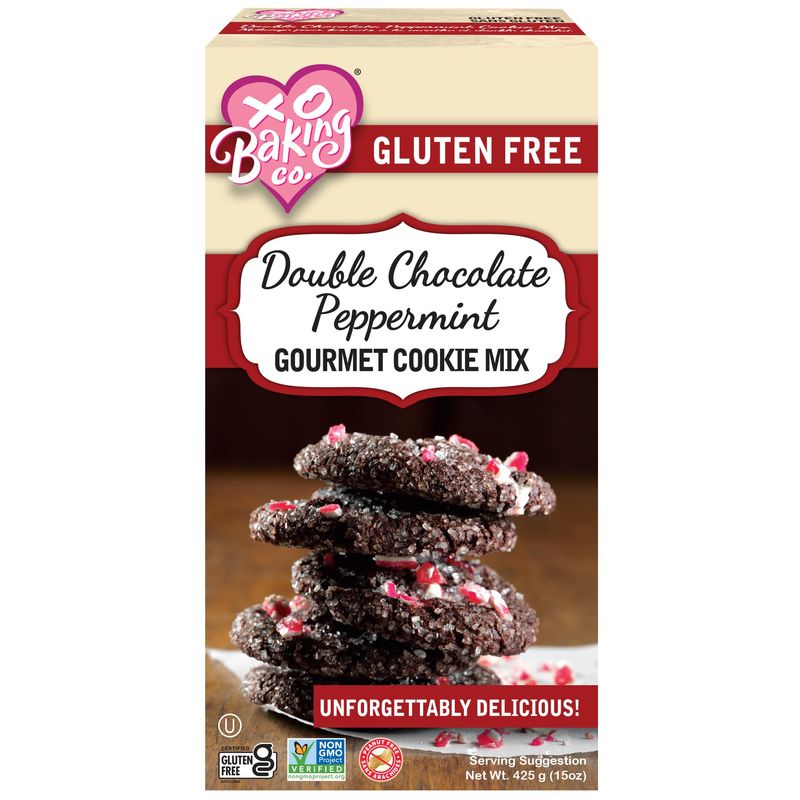 XO Baking Co. Gluten Free Double Chocolate Peppermint Gourmet Cookie Mix; Non-GMO; Kosher; Dairy Free; Peanut Free; No Preservatives; No Artificial Flavors or Colors, 15oz