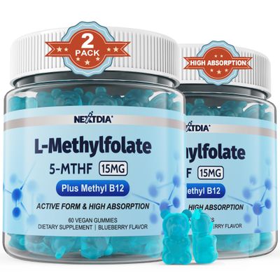 L-MethylFolate 15mg Methyl B12 Gummies, Methylated B1, B2, B6 Multivitamins - Active 5-MTHF High Absorption - Supports MTHFR Gene, Cognition, Homocysteine Levels, Folate Metabolism, Vegan, 120 Cts