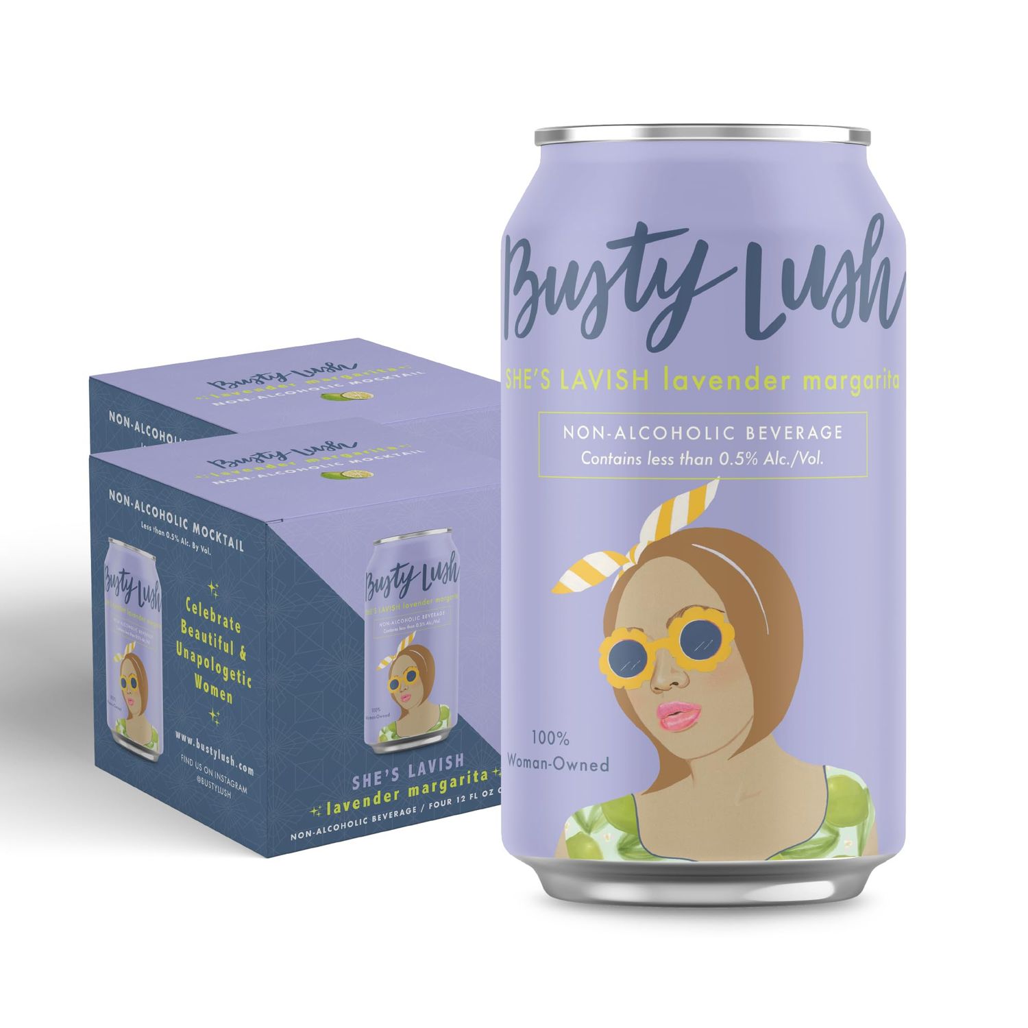 Busty Lush Non-Alcoholic Lavender Margarita, Craft Sparkling Mocktail, Low Sugar Low Calorie, Feat. Lavender, Citrus, Butterfly Pea Agave, 8 Pack