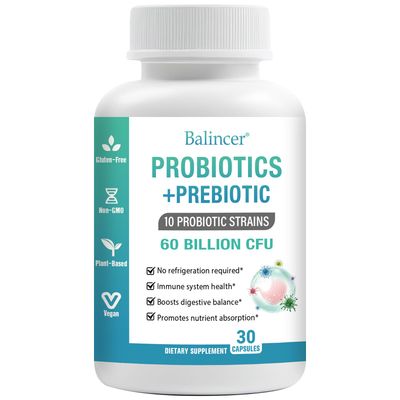 Probiotics and Organic Prebiotics for Women Men, 60 Billion CFUs 10 Strains, Support Digestive Gut Health, Gas Bloating, 30 Capsules