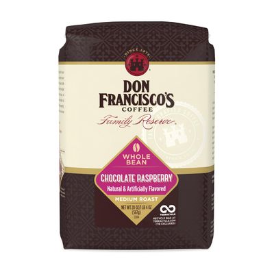 Don Francisco&#39;s Premium Chocolate Raspberry Medium Whole Bean Coffee - 100 Arabica Beans, Perfect for Drip, Pour Over, and French Press - Carefully Sourced, Family-Crafted Since 1870 (20 oz Bag)
